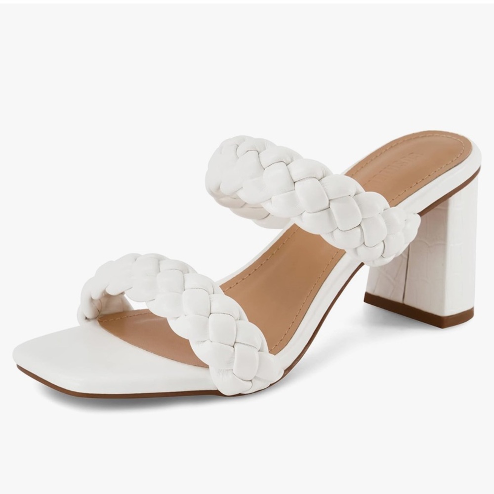 white braided bridal heels
